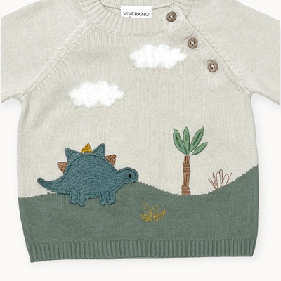 Dino Applique Button Baby Pullover Sweater (Organic)