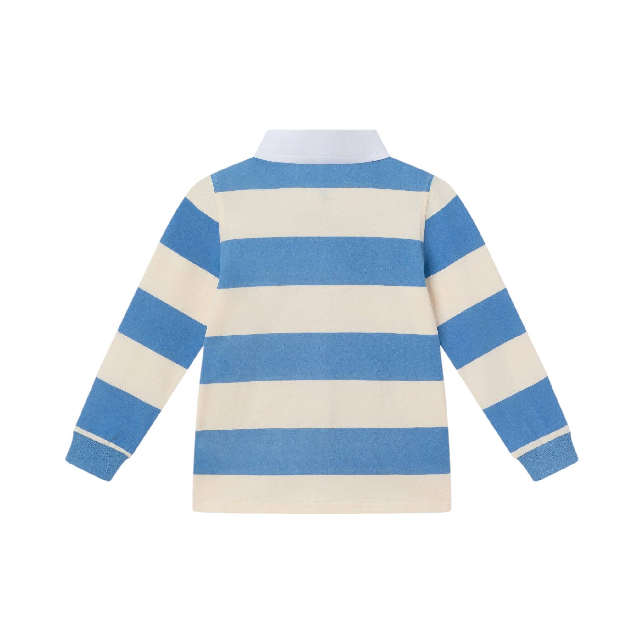 Kids Rugby Shirt & Pique Pant Set | Blue Cream Striped