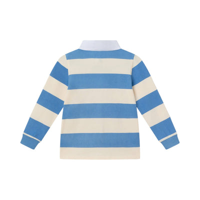 Kids Rugby Shirt & Pique Pant Set | Blue Cream Striped