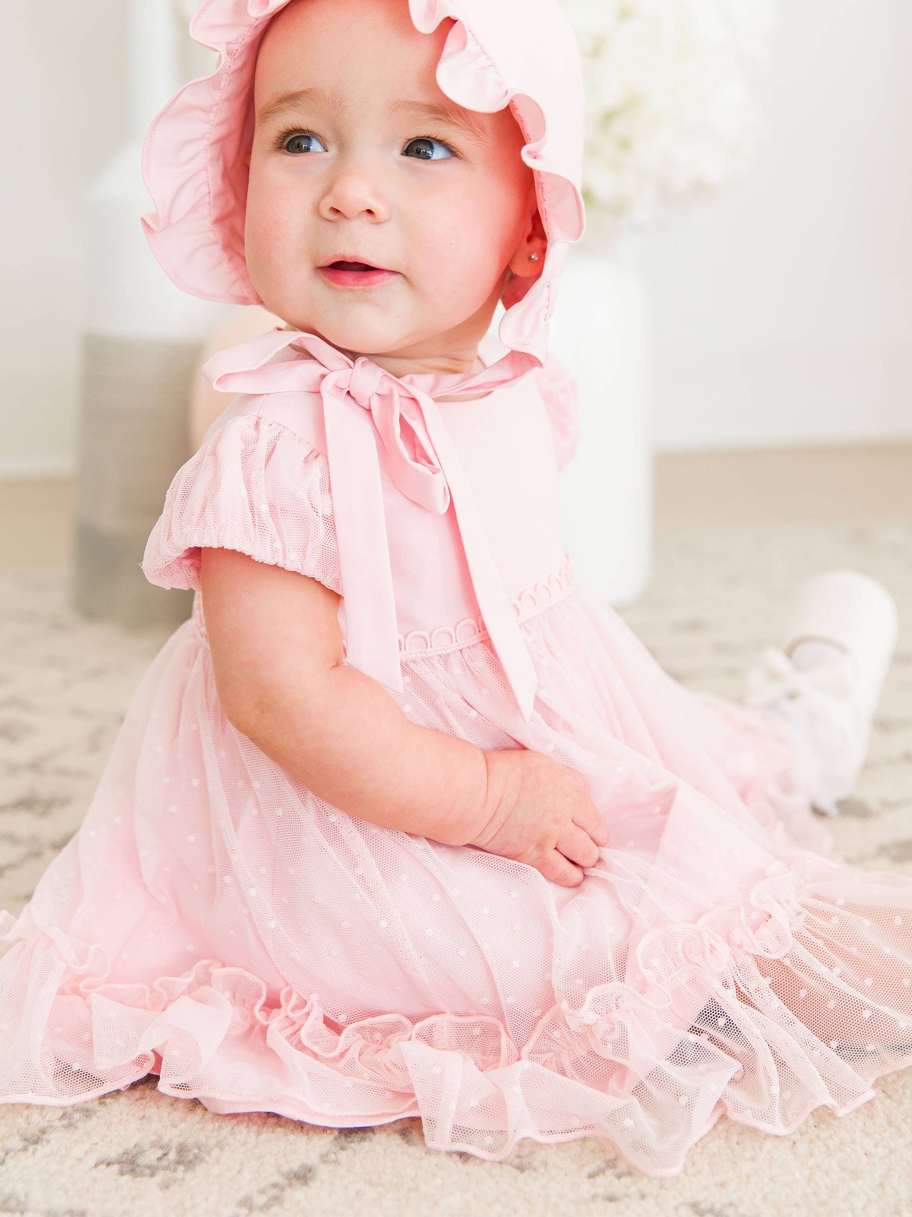 Pink Dotted Tulle Dress & RuffleButt Set