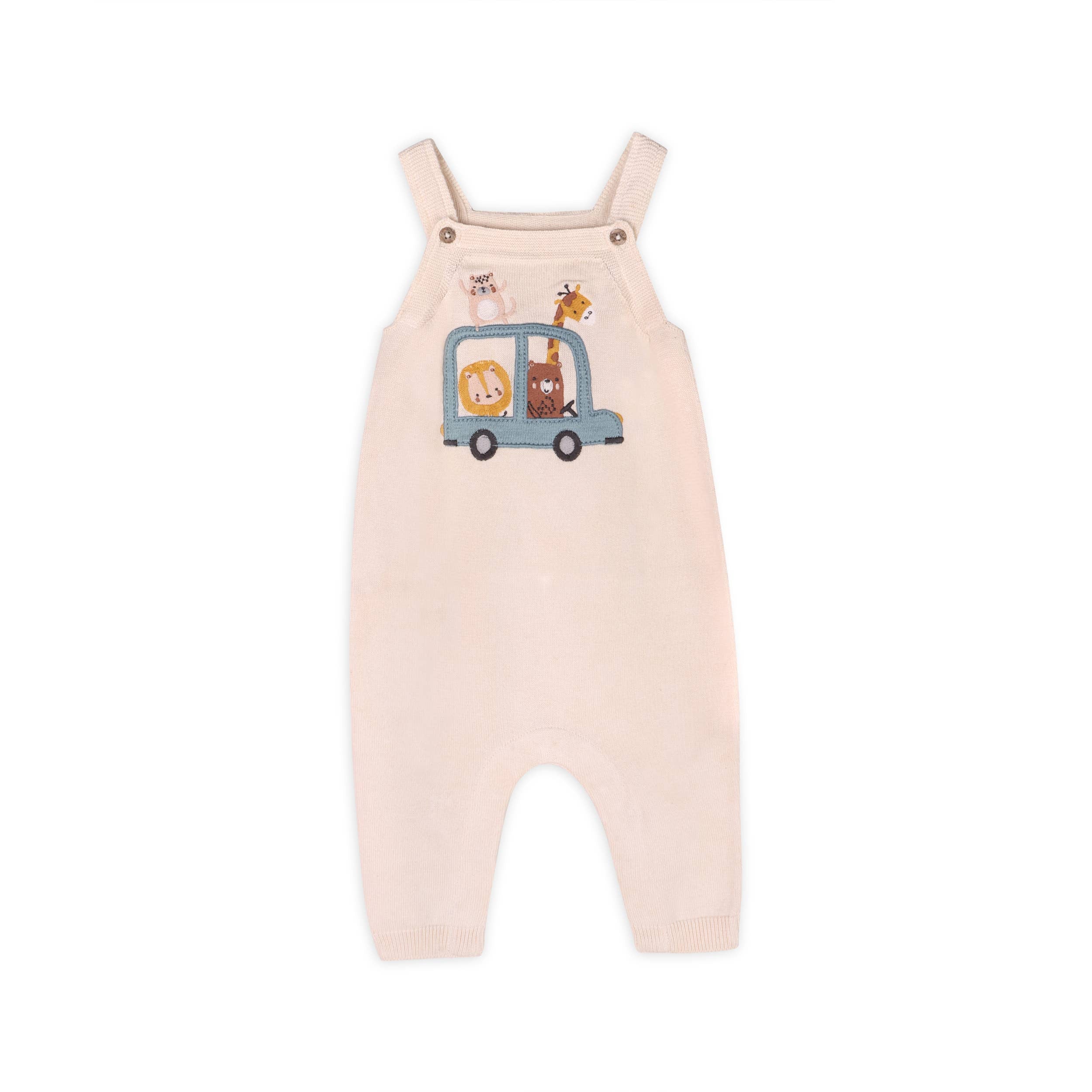 Animal Safari Car Embroidered Baby Knit Overall Set -Organic
