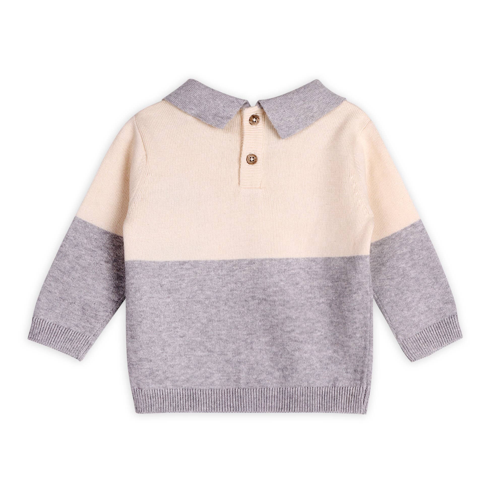 Cuddly Bear Applique Sweater Knit Collar Baby Pullover