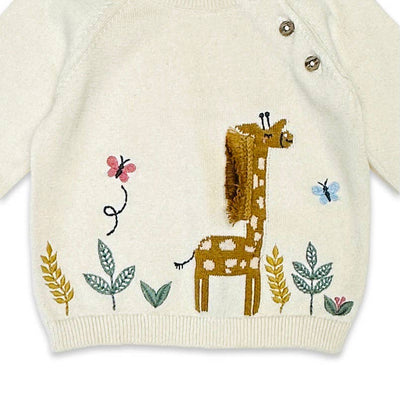 Organic Giraffe Embroidered Knit Baby Pullover Sweater