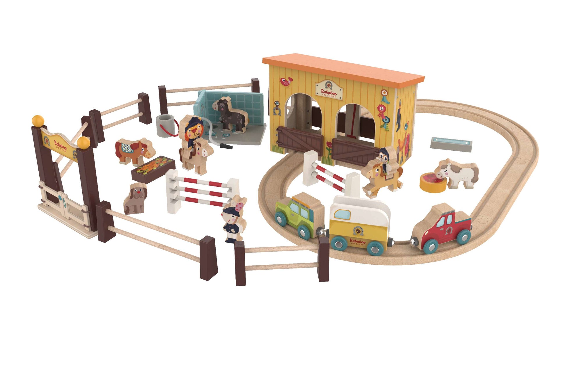 Horse Stable Play World with Wooden Train Tracks [24+ Mo]