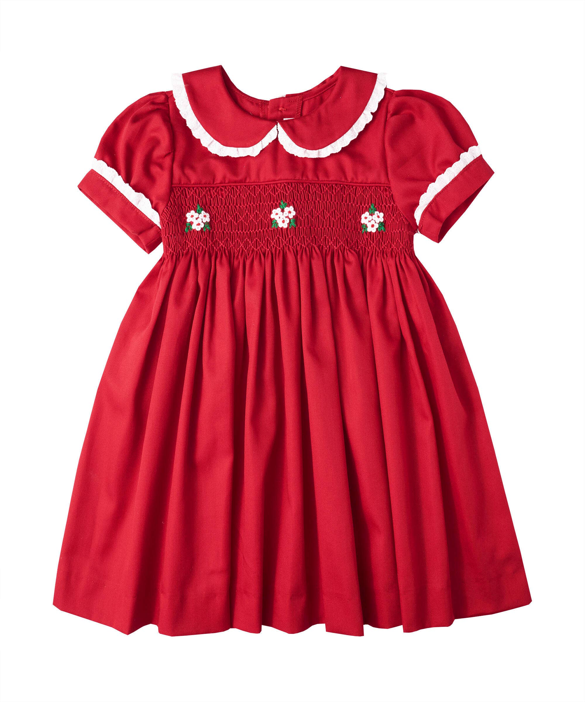 Red Smocked Peter Pan Collar Dress