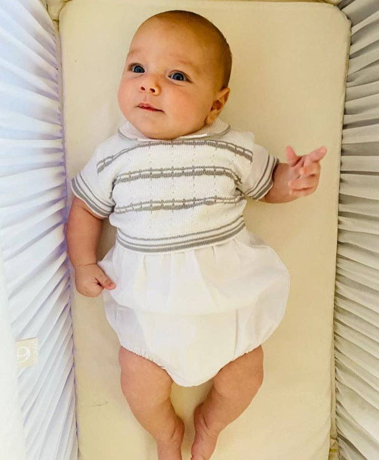 Baby romper knitted top  - Noah White/Gray