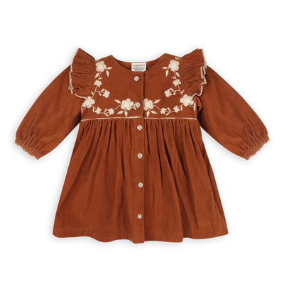 Organic Floral Embroidered Corduroy Baby Dress & Bloomer