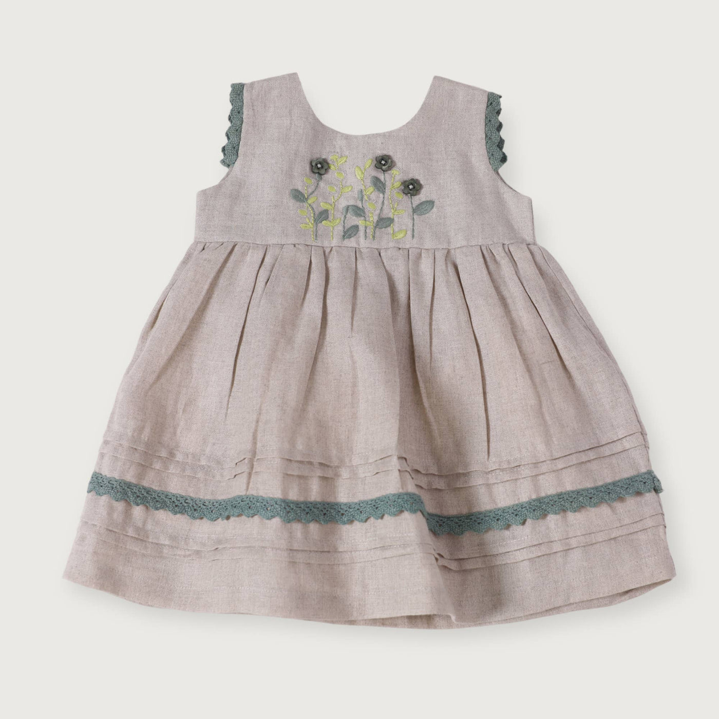 Sylvie Embroidered Linen Baby Dress+Bloomer (Organic Cotton)