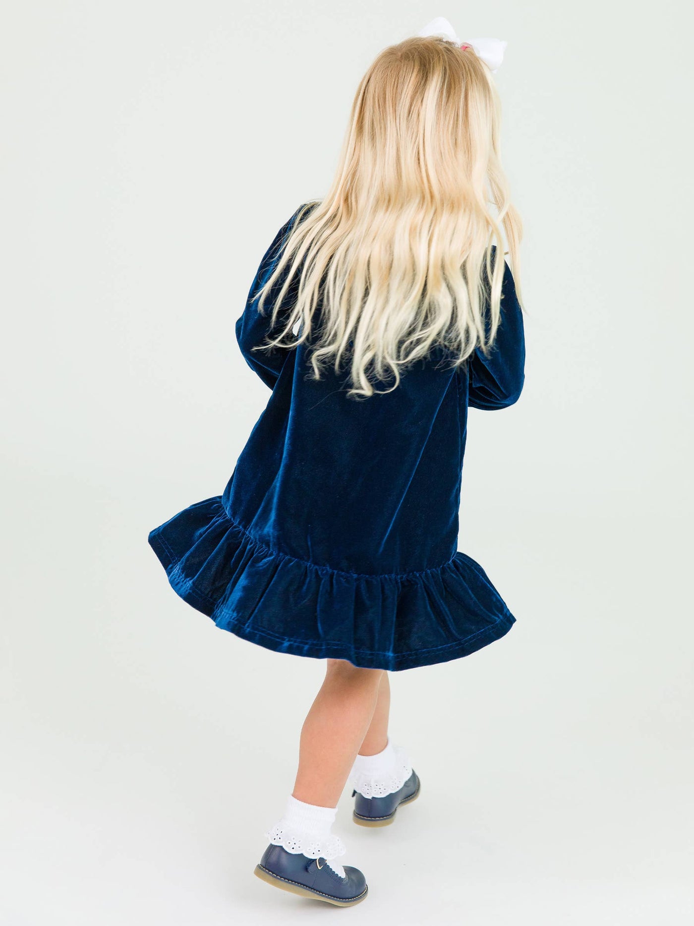 Girls Dark Navy Velvet Dress