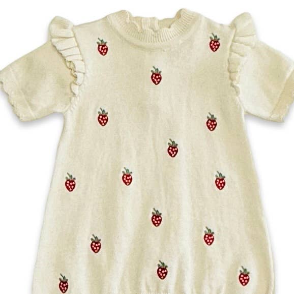 Organic Strawberry Embroidered Sweater Knit Baby Dress