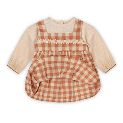 Organic Pinafore Gingham Baby Dress, Shirt & Bloomer