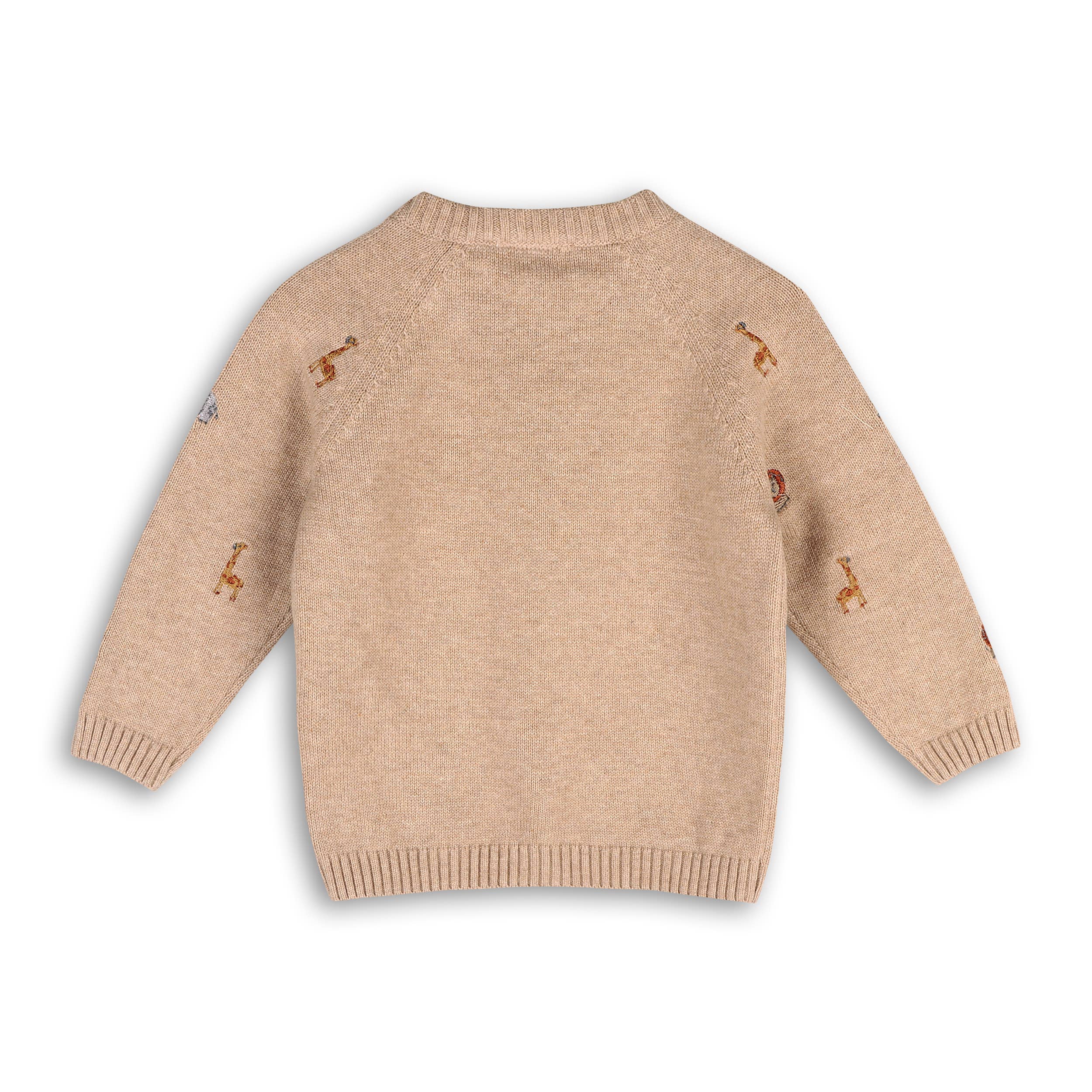 Organic Mini Safari Animal Embroidered Raglan Baby Pullover