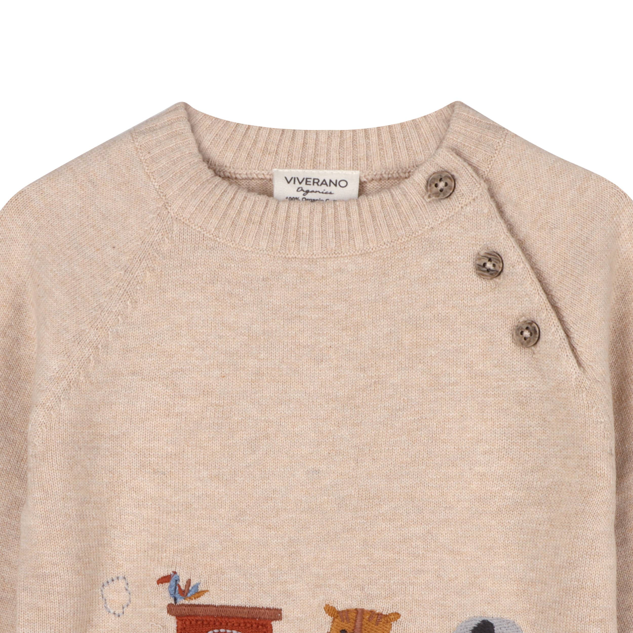 Animal Train Applique Sweater Knit Baby Pullover Organic