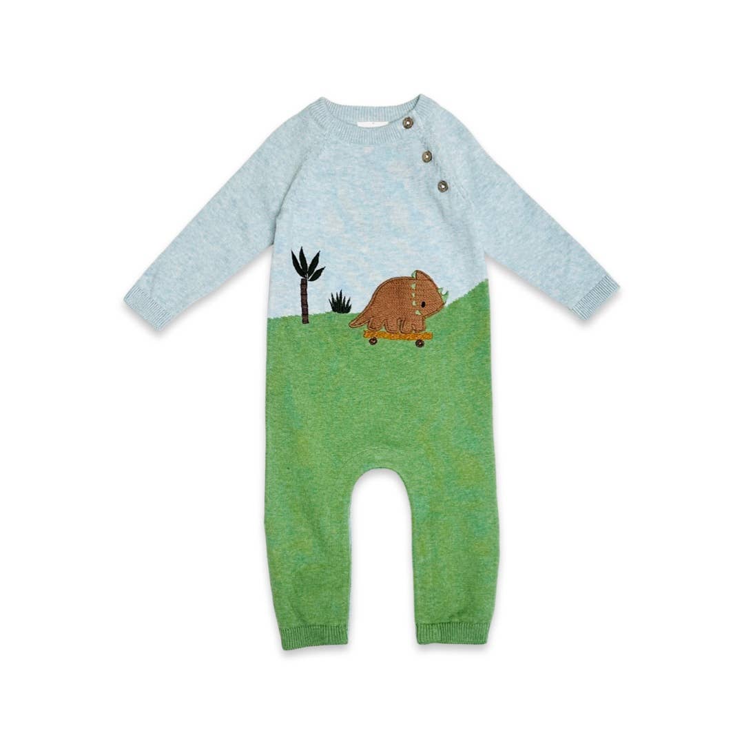 ORGANIC Dino Skater Jacquard Knit Baby Jumpsuit