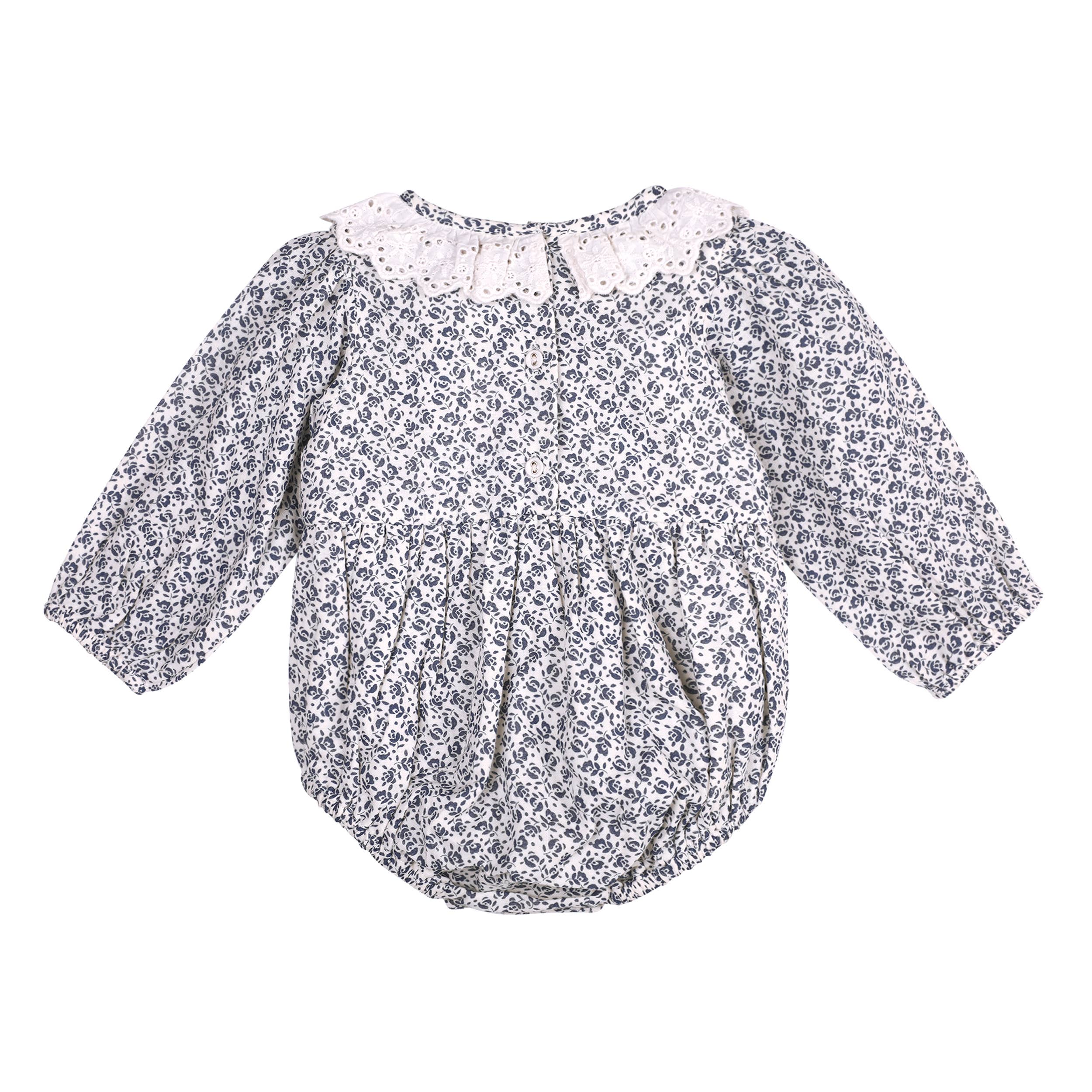 Organic Floral Print & Lace Baby Girl Romper