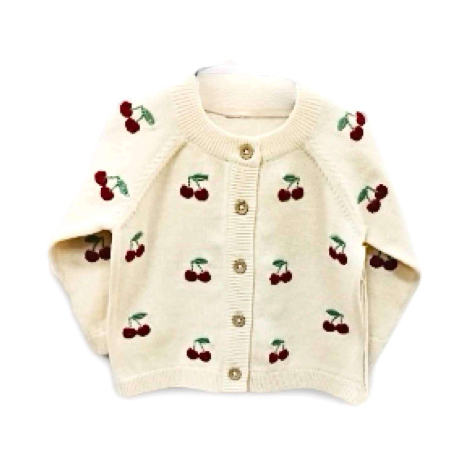 Organic Cherry Embroidered Sweater Knit Baby Cardigan