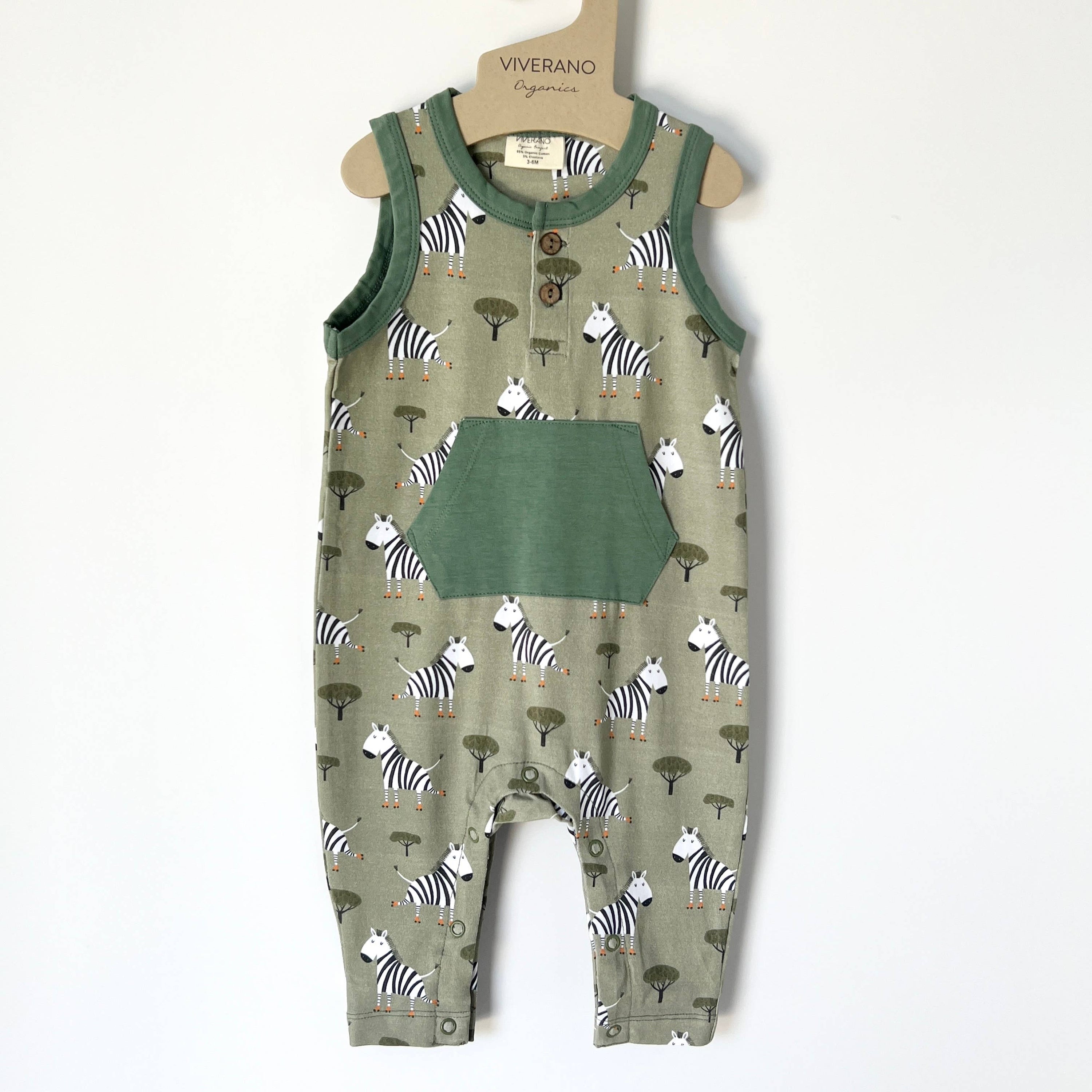 Organic Skater Zebra Sleeveless Kangaroo Baby Jumpsuit