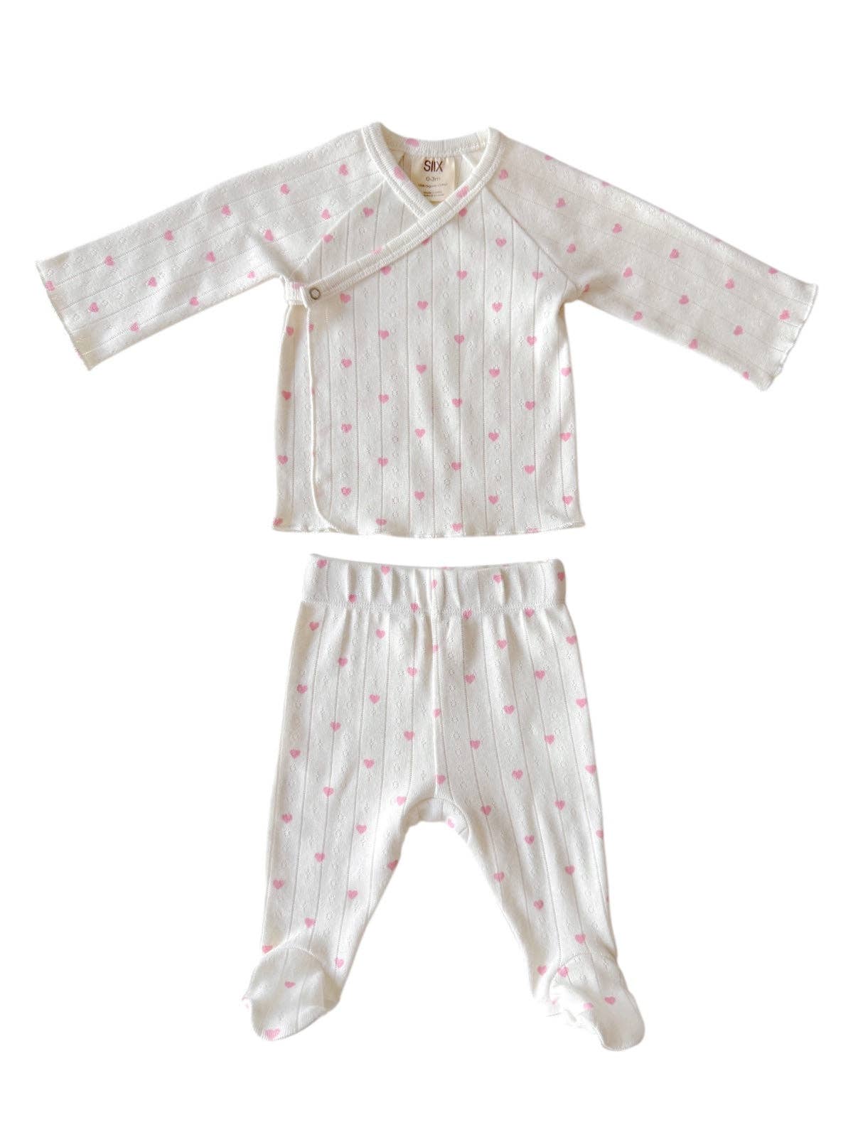 White with Pink Heart / Organic Pointelle Newborn Set