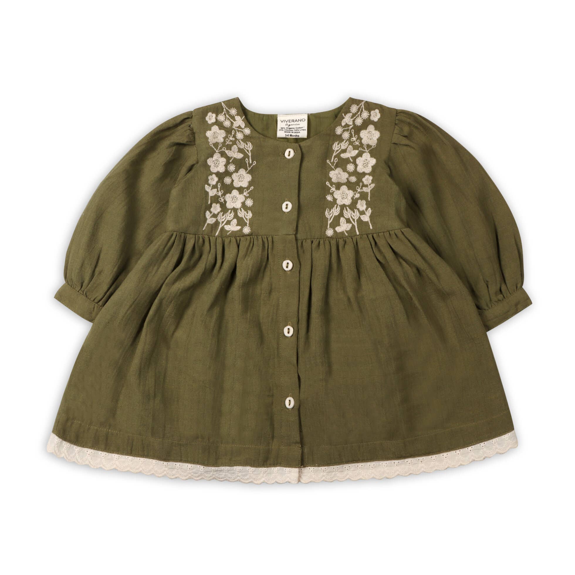 Hazel Embroidered Baby Dress & Bloomer Set (Linen Blend)