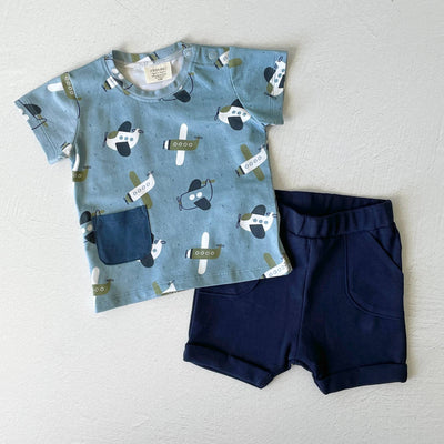 Airplanes Baby Pocket Tee + Shorts Set (Organic Jersey)