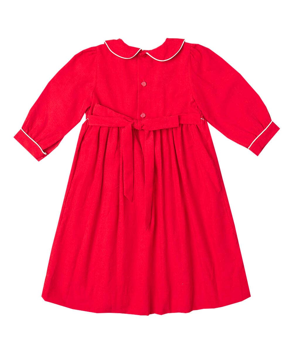 Red Snowflake Embroidered Corduroy Dress