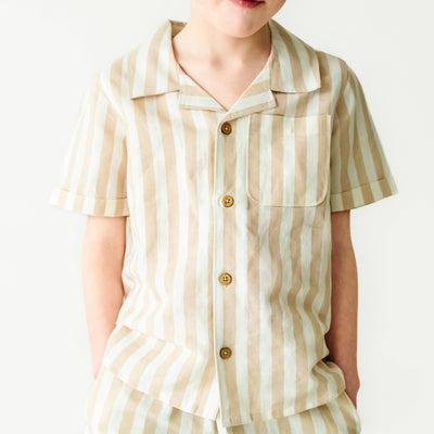 Organic Shirt and Shorts Set - Beige Stripes