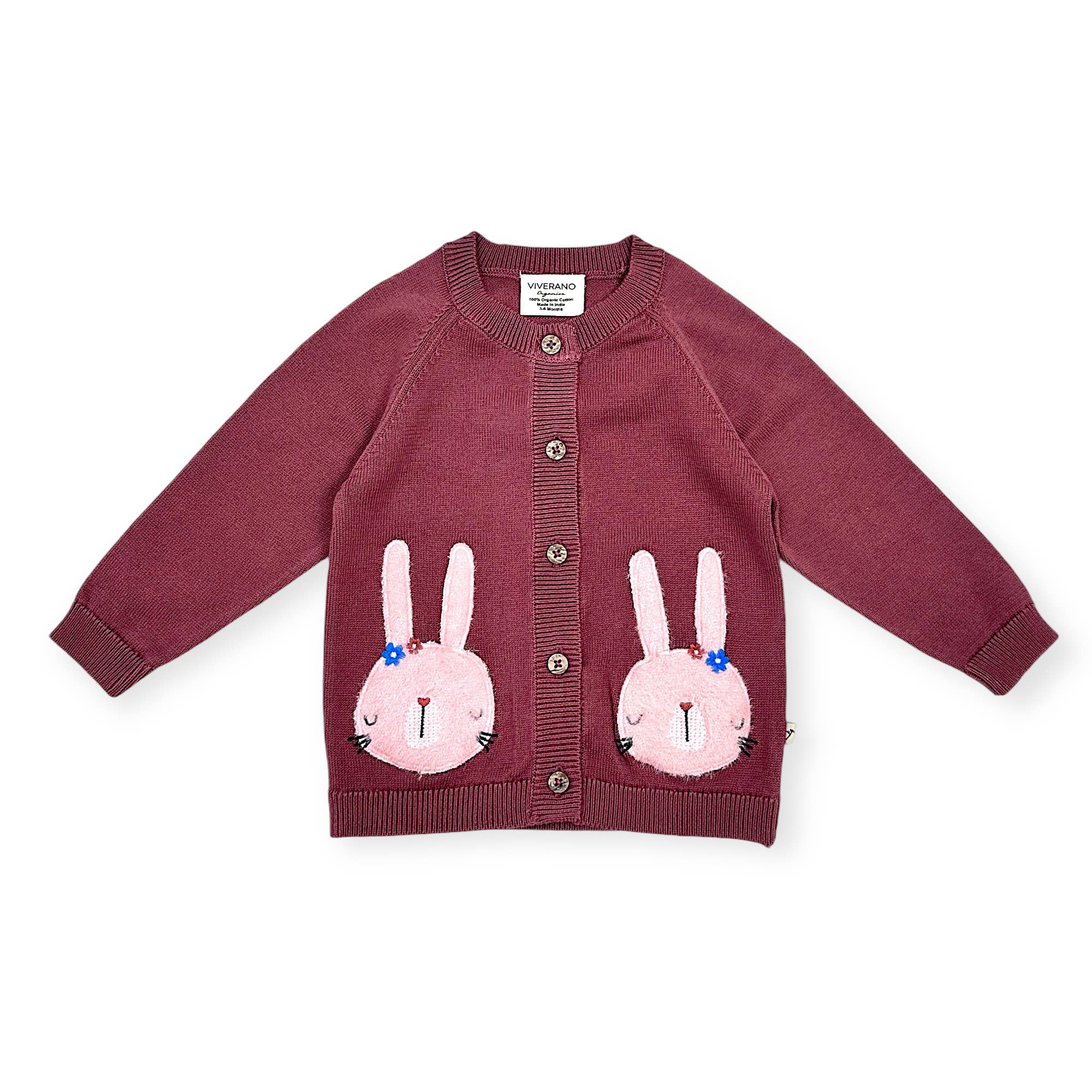 Organic Bunny Applique Baby Cardigan Sweater