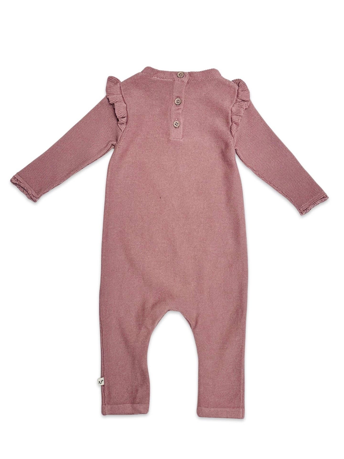 Elephant Embroidered Ruffle Baby Knit Jumpsuit (Organic)