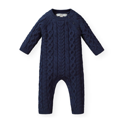 Organic Cable Knit Sweater Romper Blue