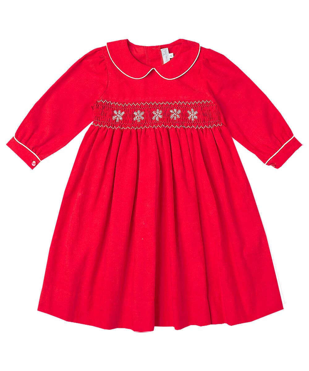 Red Snowflake Embroidered Corduroy Dress