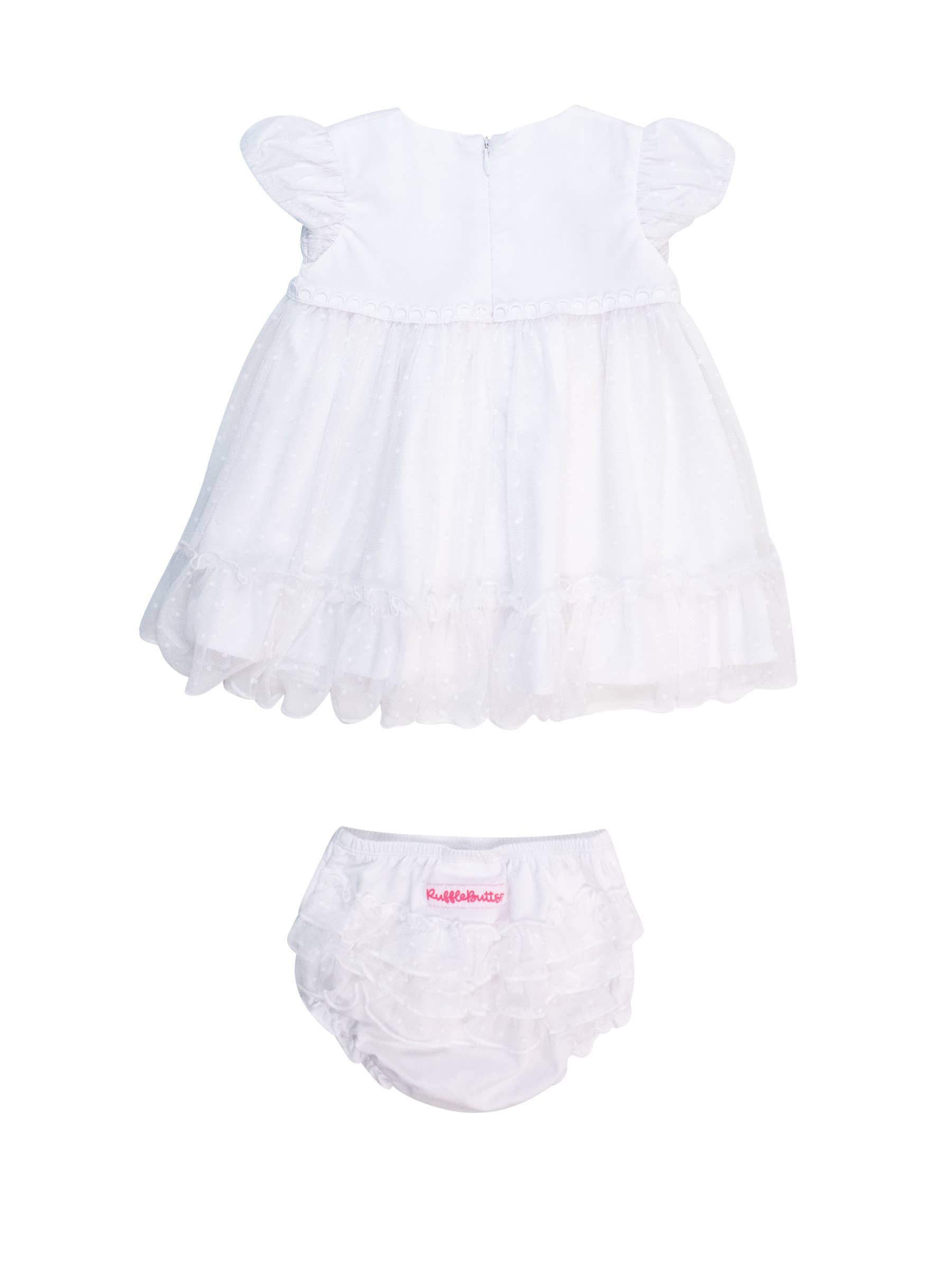 White Dotted Tulle Dress & RuffleButt Set