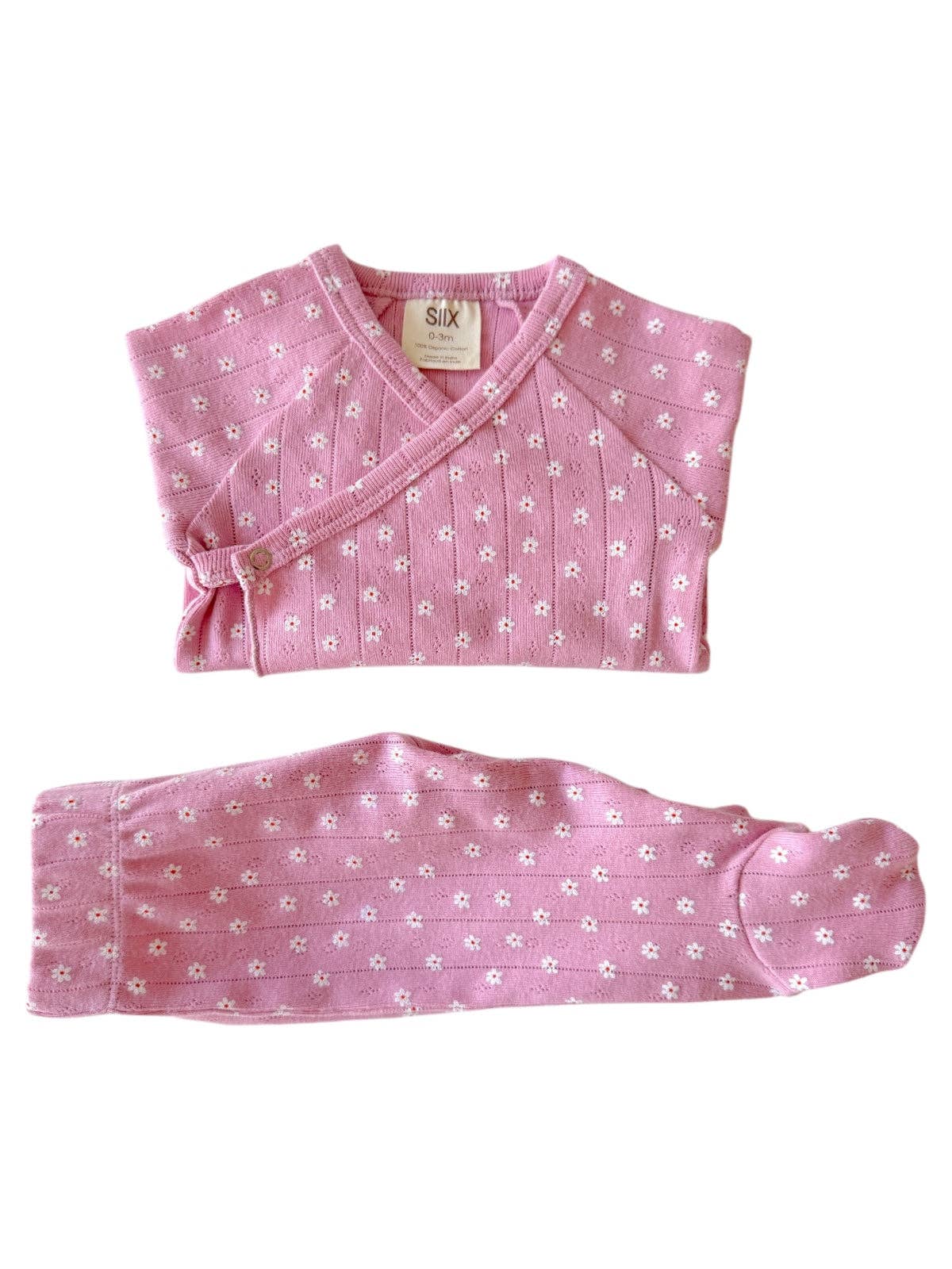 Pink Flower / Organic Pointelle Newborn Set