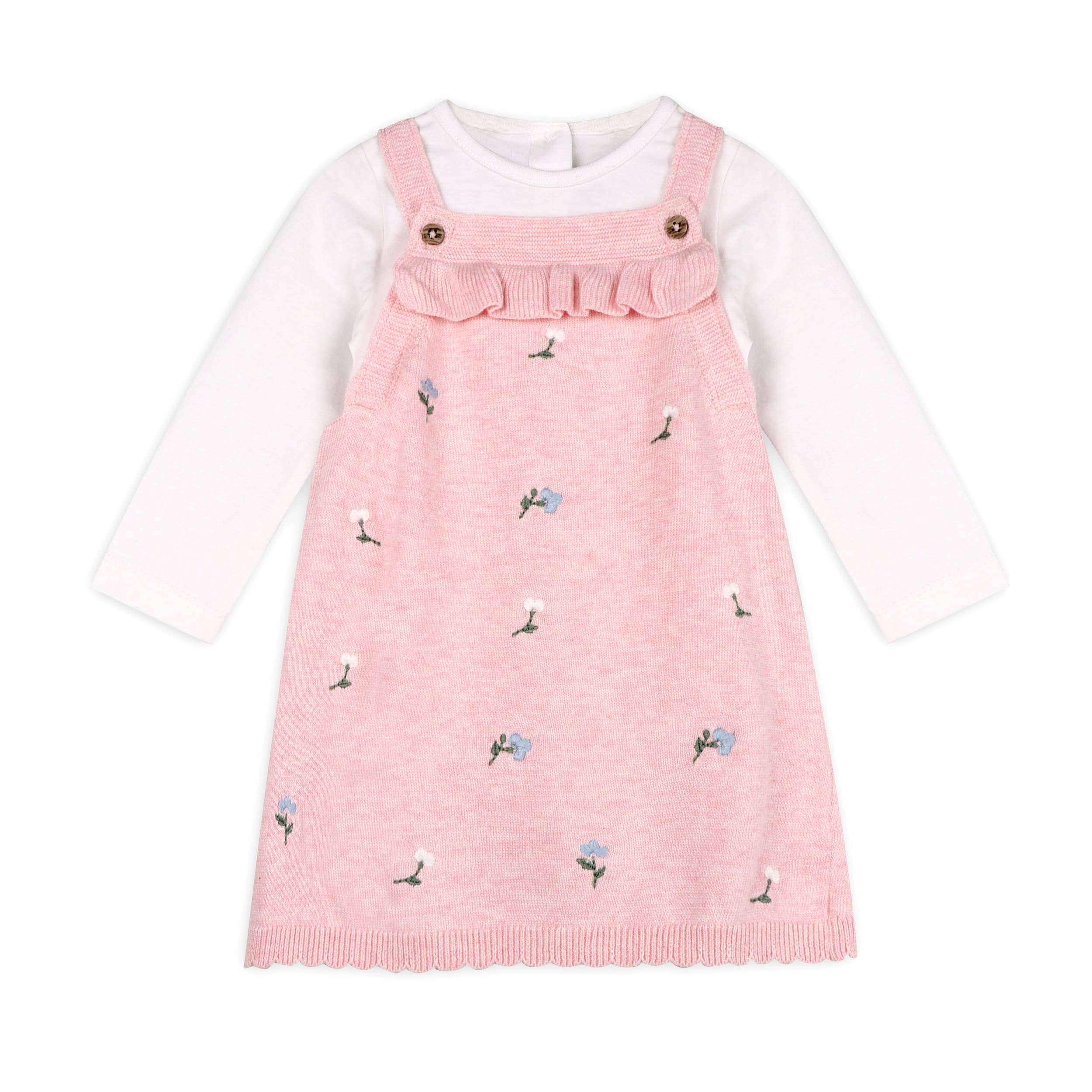 Floral Embroidered Tunic Baby Knit Dress Set (Organic)