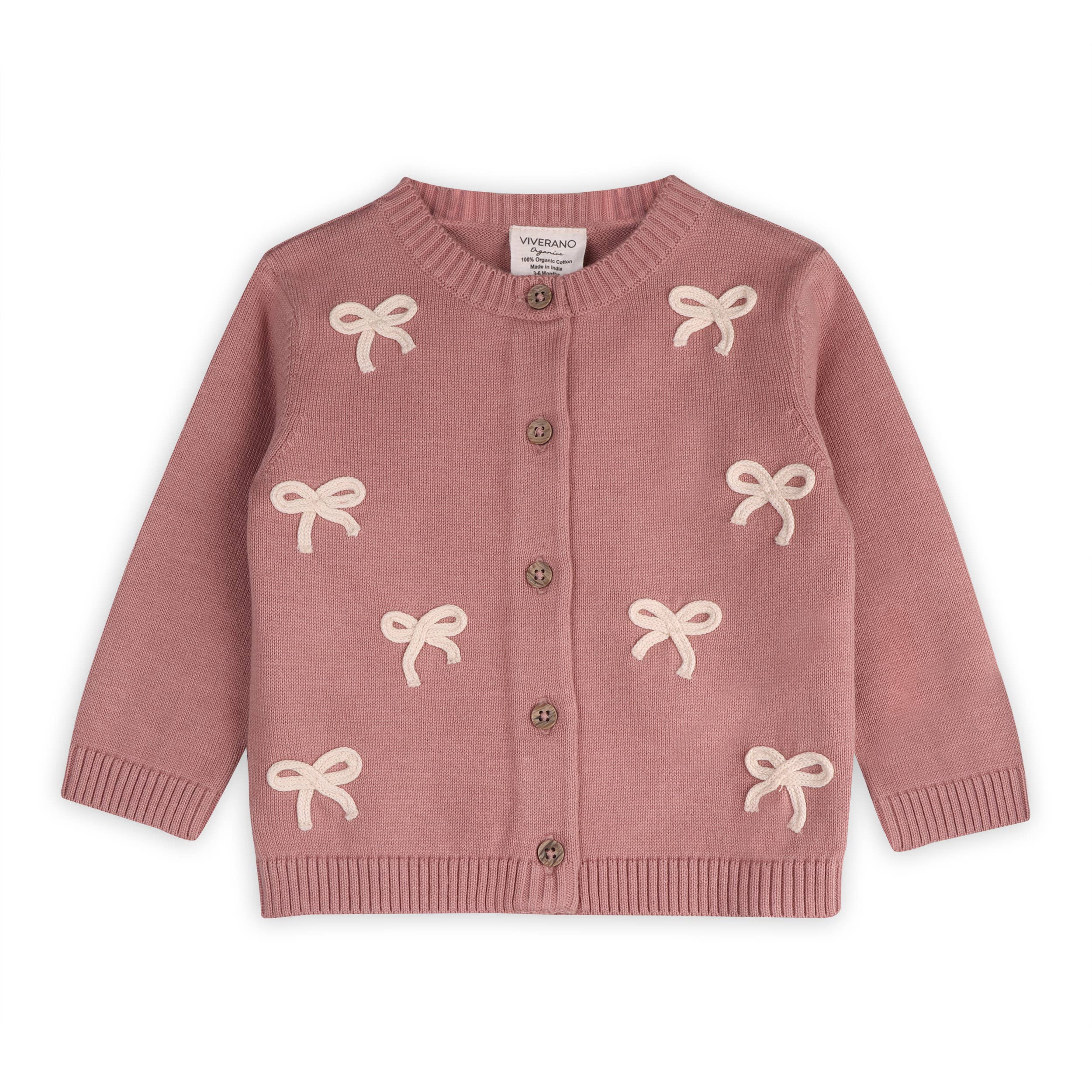 Zoe Bow Sweater Knit Baby Button Cardigan (Organic)