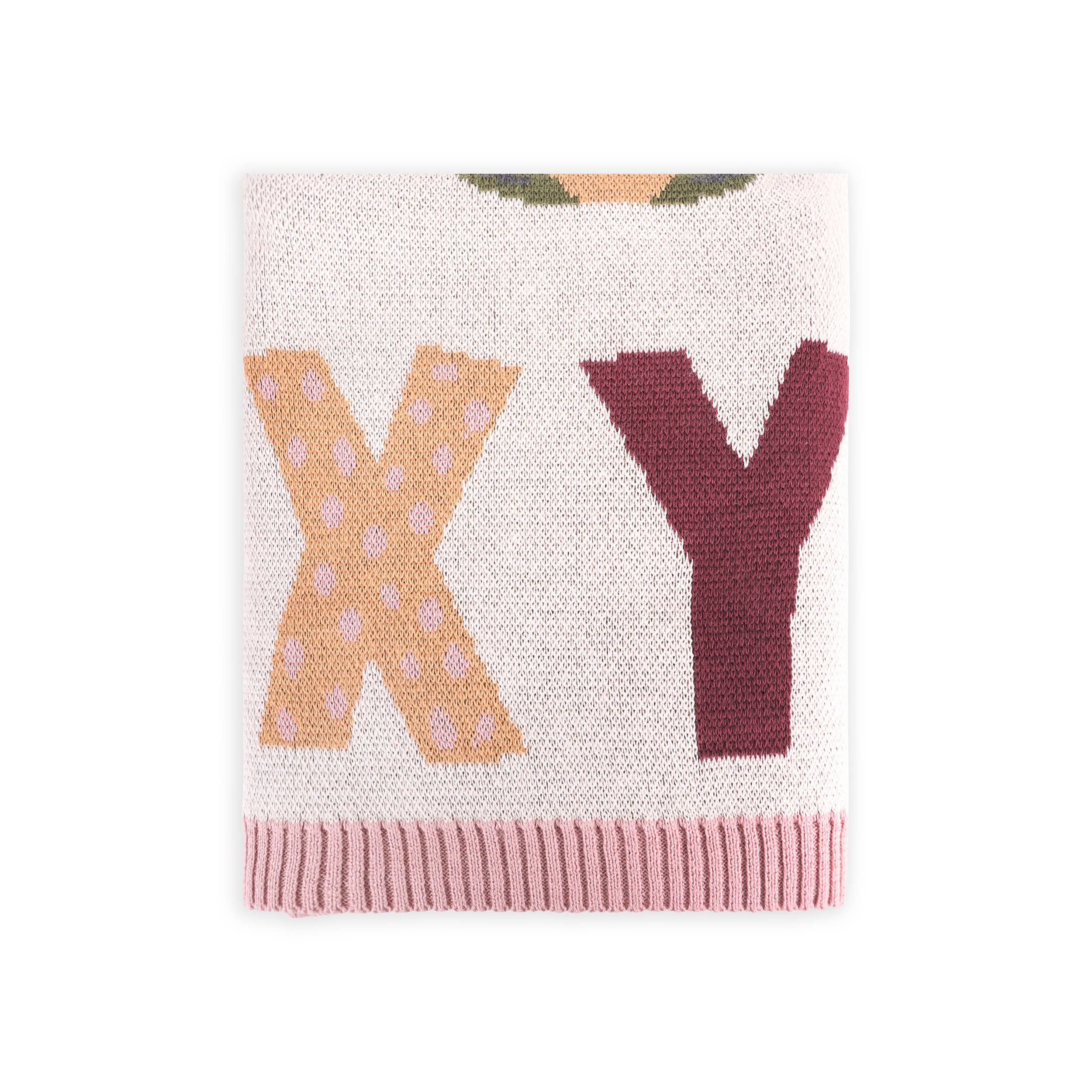 Alphabet Blush - Organic Jacquard Sweater Knit Baby Blanket