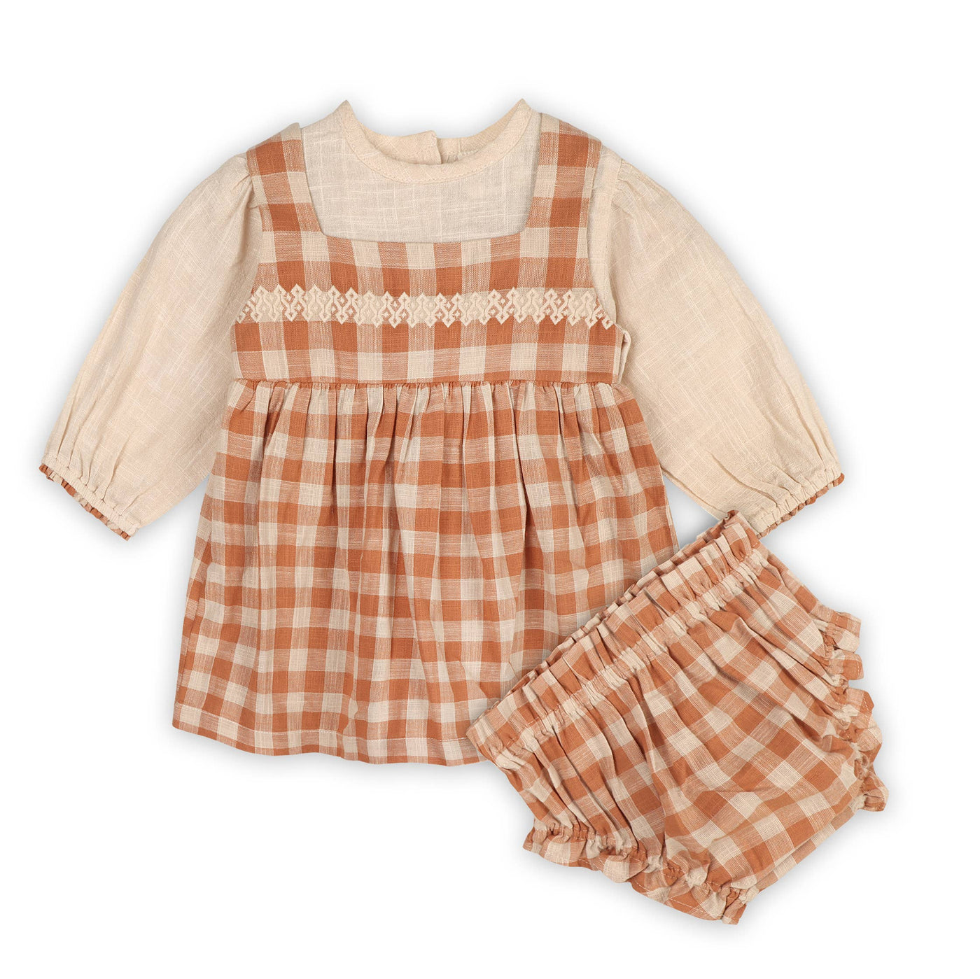 Organic Pinafore Gingham Baby Dress, Shirt & Bloomer