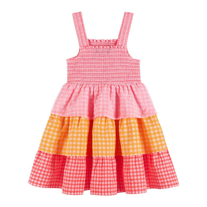 Girls Toddler Multicolor Neon Gingham 3-Tiered Dress