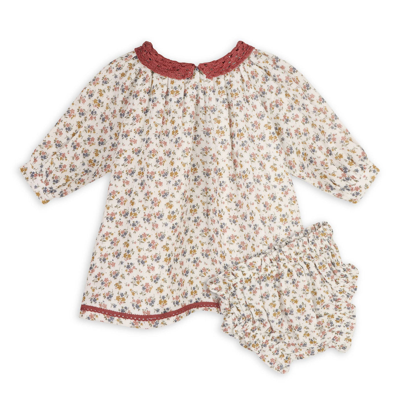 Organic Floral Lace Collar Muslin Baby Dress & Bloomer