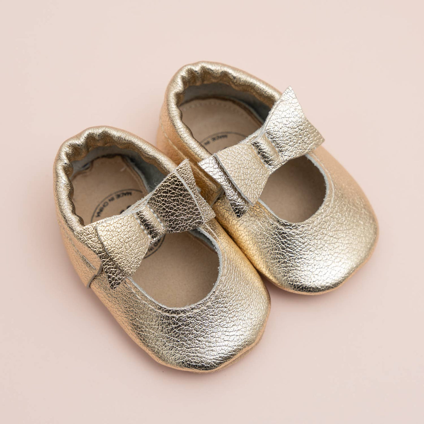 Bow Moccasins - Genuine Leather Baby Shoes (Gold)