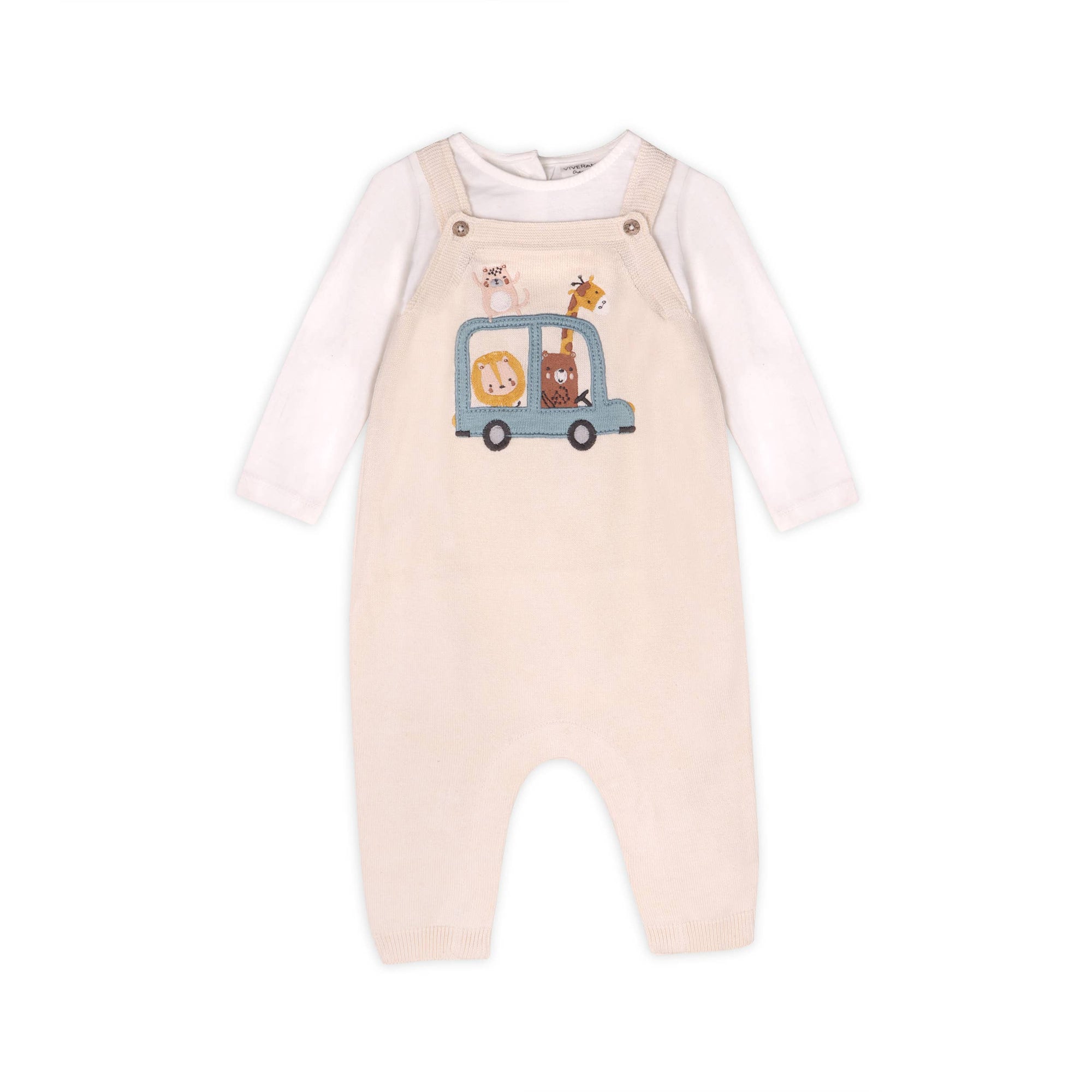 Animal Safari Car Embroidered Baby Knit Overall Set -Organic