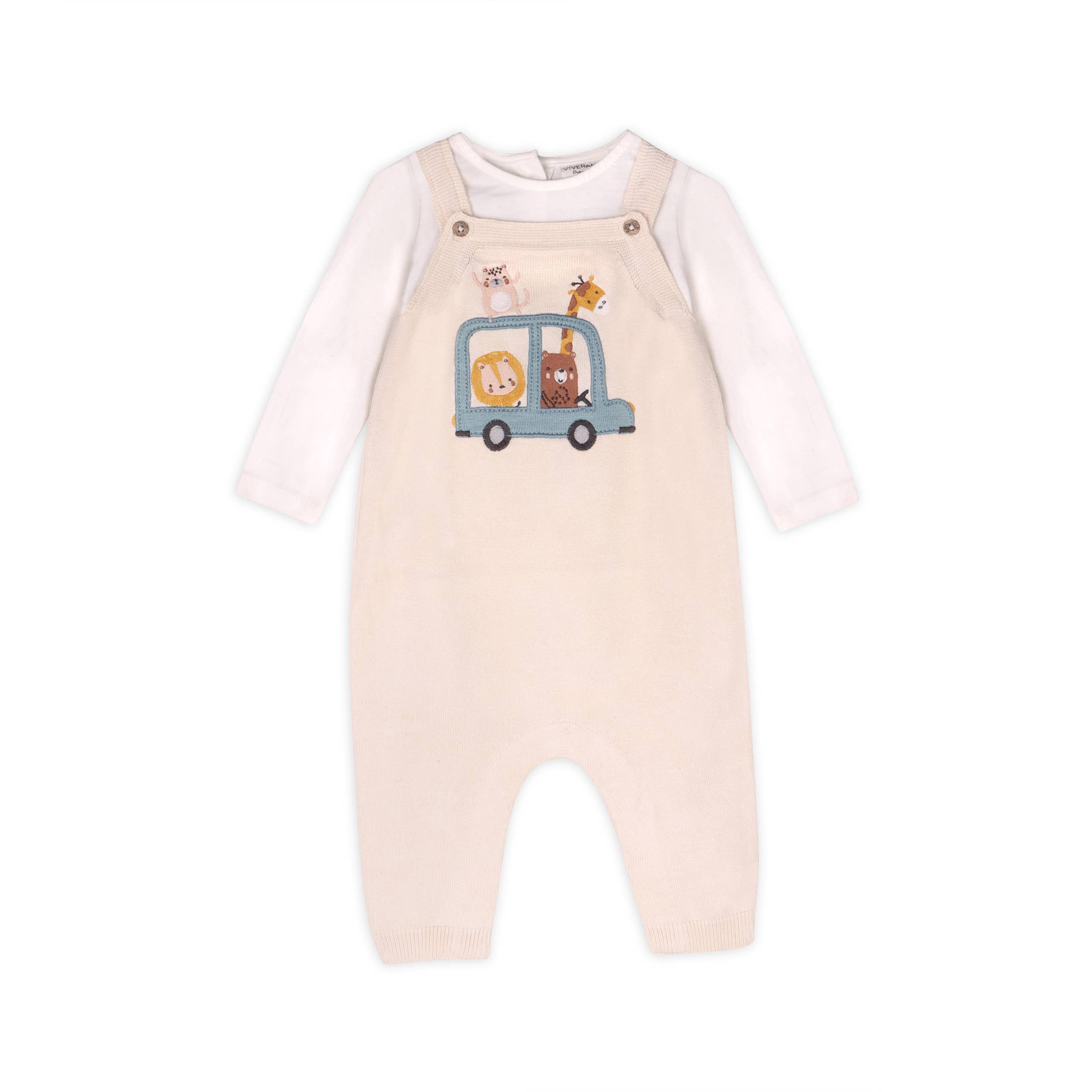 Animal Safari Car Embroidered Baby Knit Overall Set -Organic