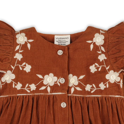 Organic Floral Embroidered Corduroy Baby Dress & Bloomer