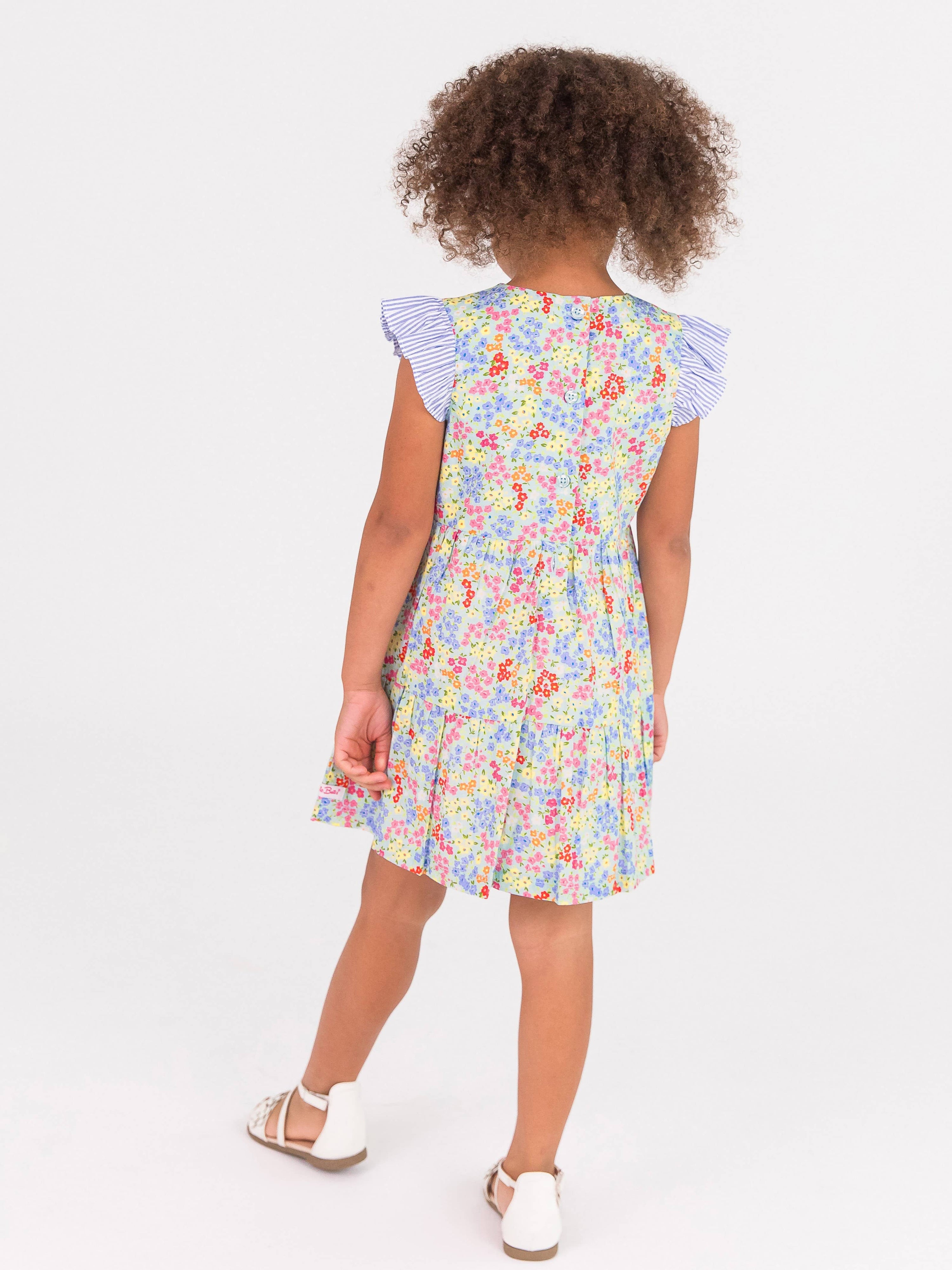 Girls Petaling Around Flutter Sleeve Tiered Dress