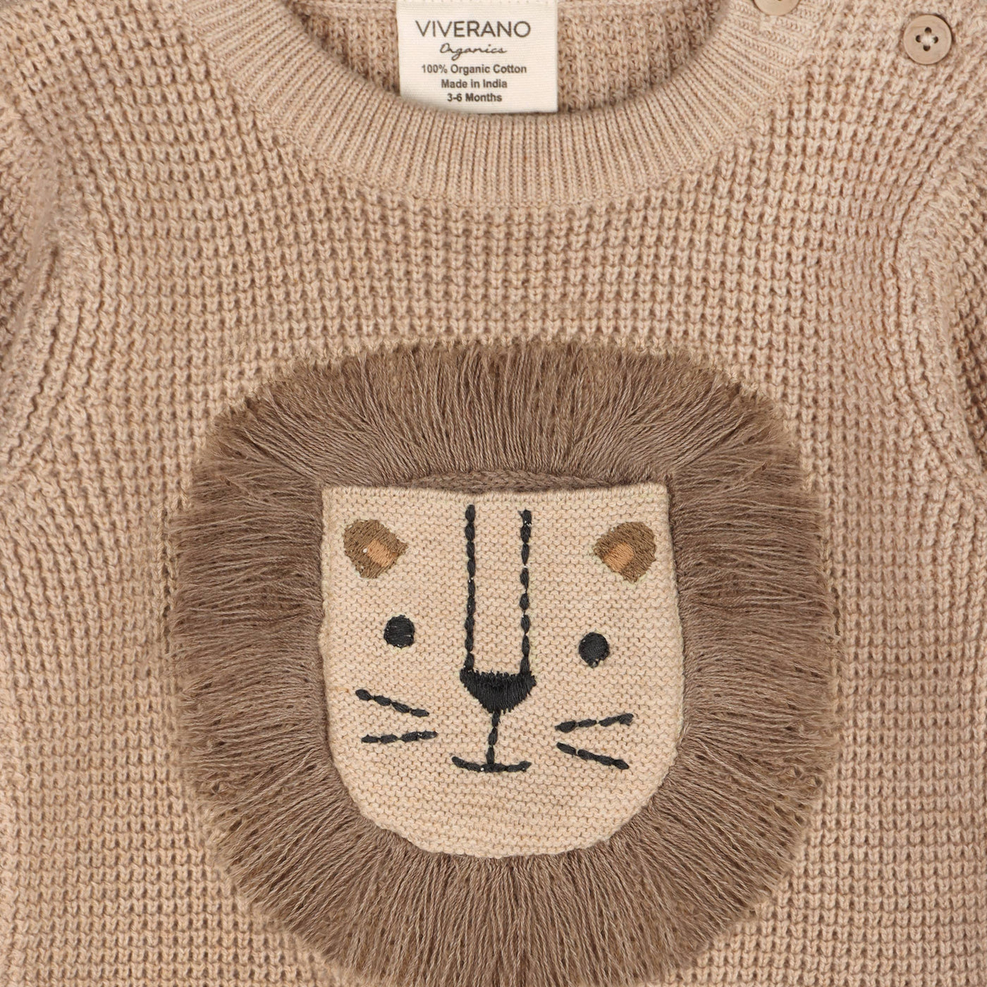 ORGANIC Lion Applique Chunky Sweater Knit Baby Jumpsuit