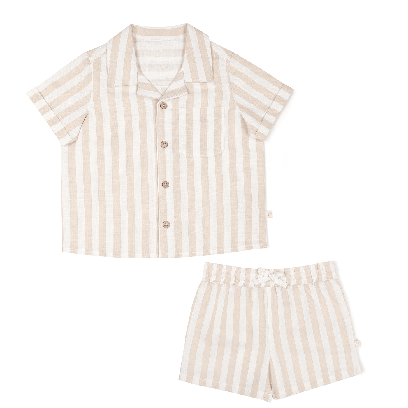 Organic Shirt and Shorts Set - Beige Stripes