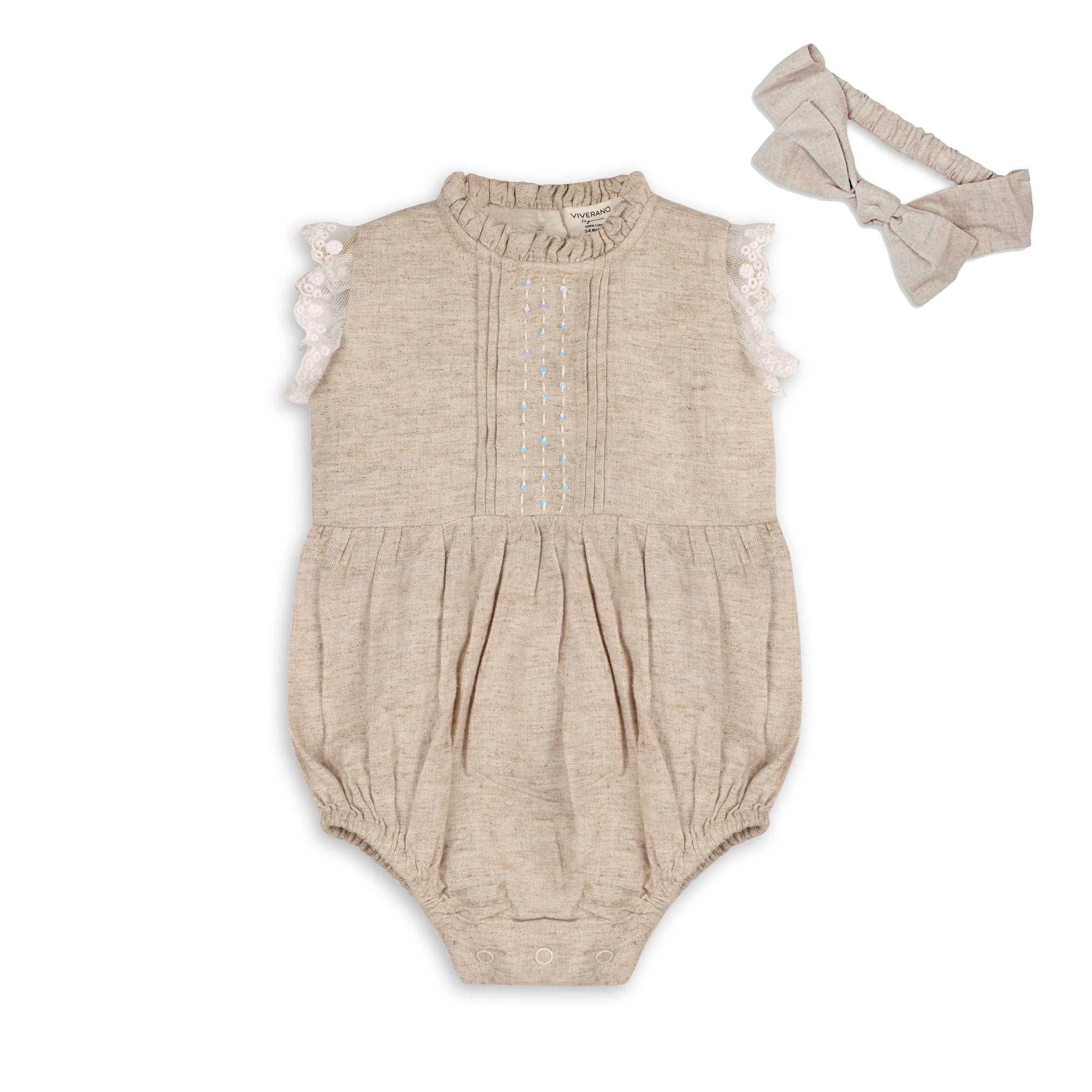 Eva Bubble Baby Romper + Headband (Linen Blend)