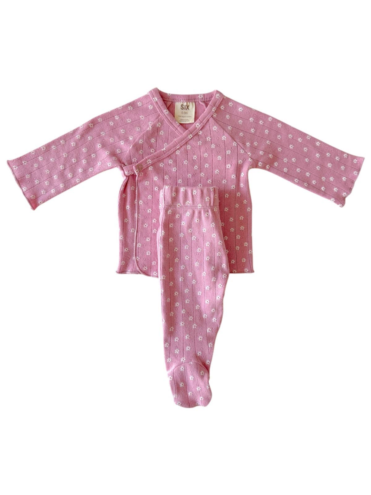 Pink Flower / Organic Pointelle Newborn Set
