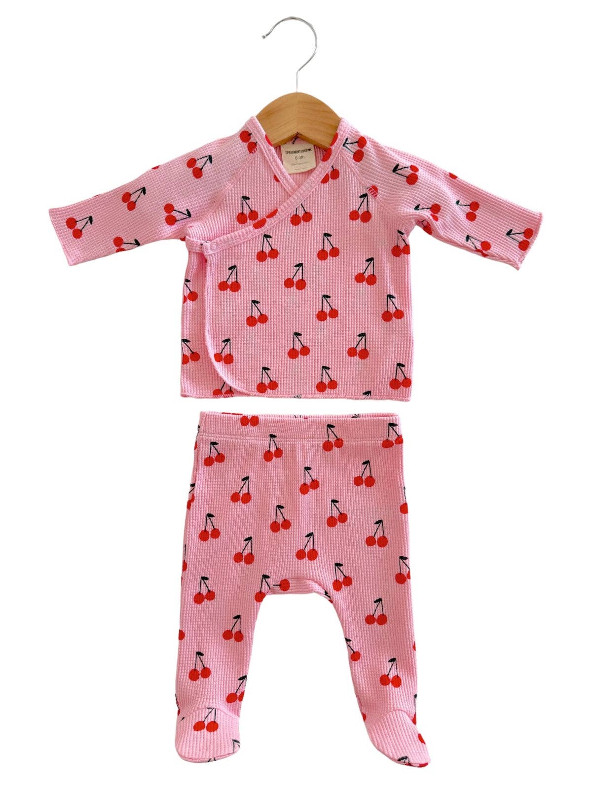 Organic Waffle Kimono & Pant Set, Pink Cherries