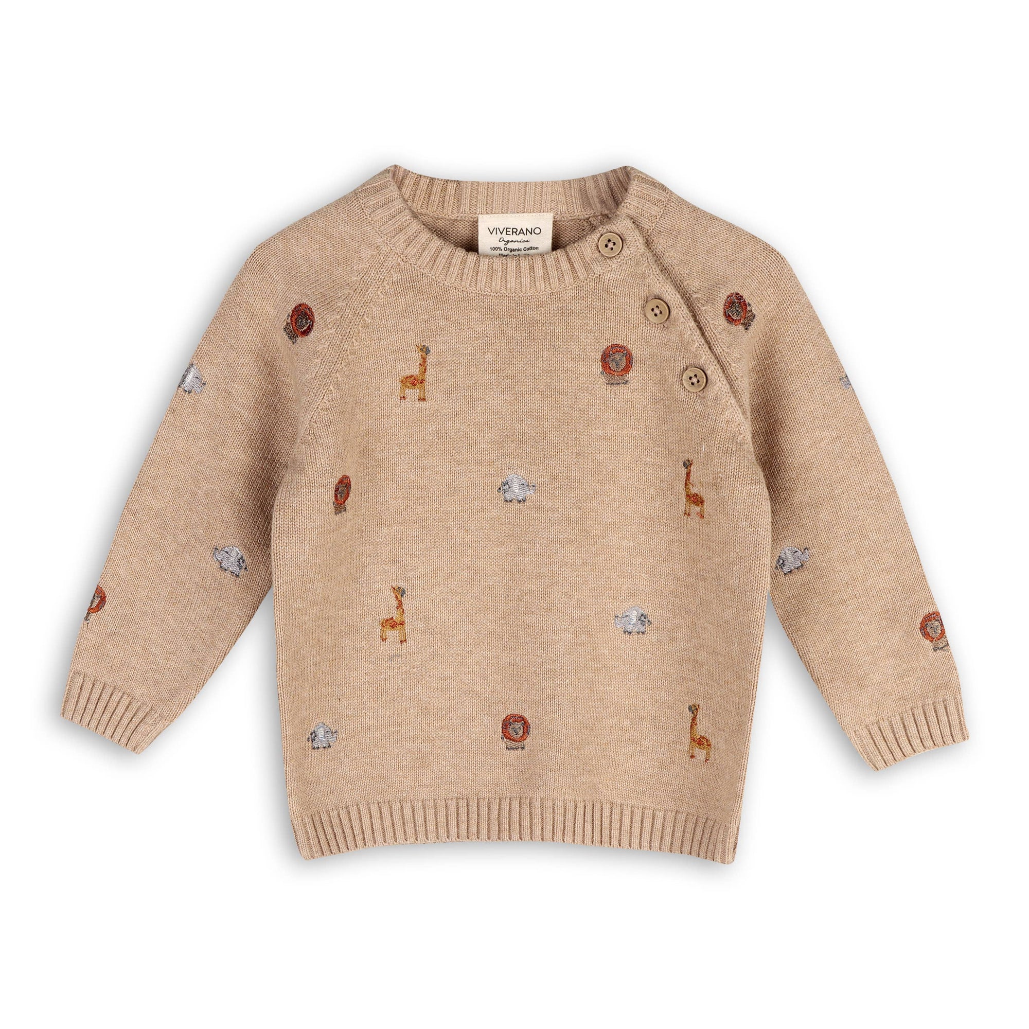 Organic Mini Safari Animal Embroidered Raglan Baby Pullover