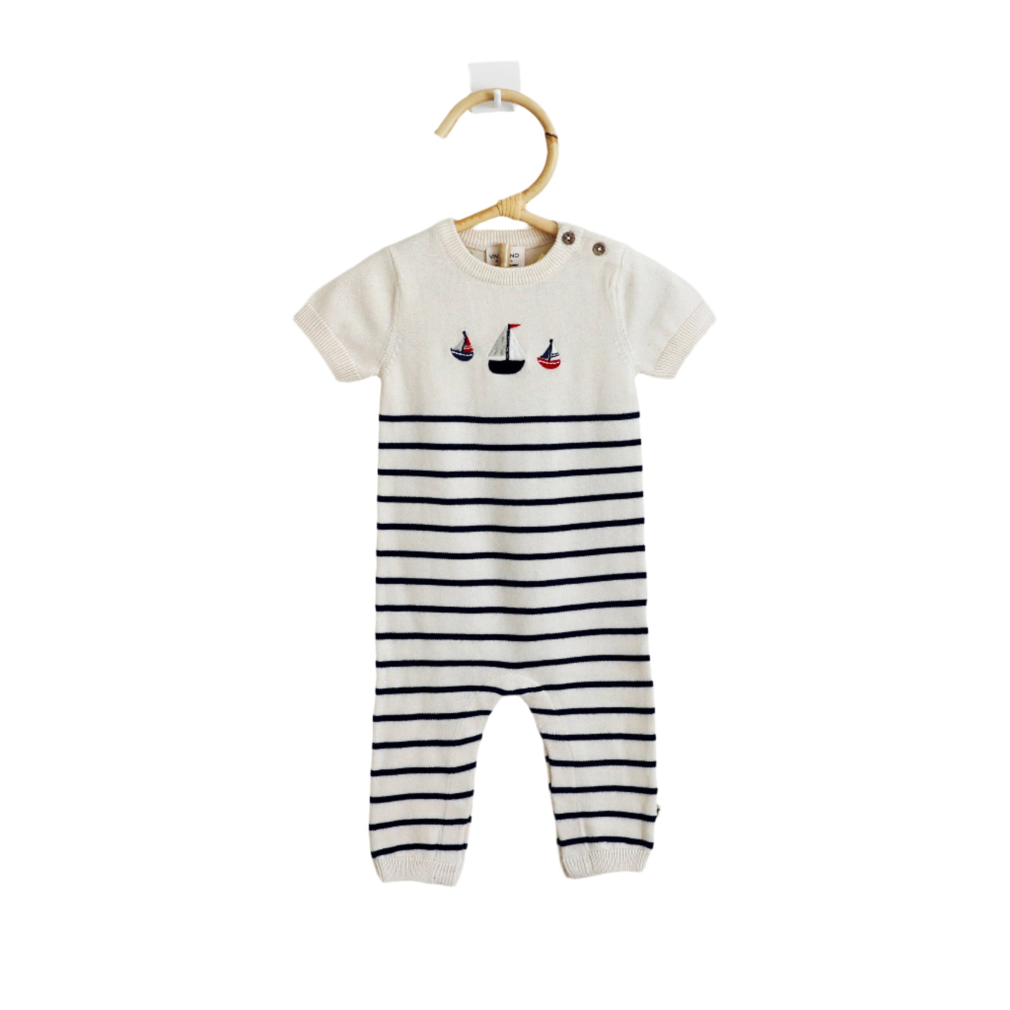 Organic Sailboat Embroidered Knit Baby Jumpsuit